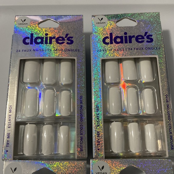 NWT Claire’s 4 Packs Vegan White Faux Nails - Picture 2 of 5